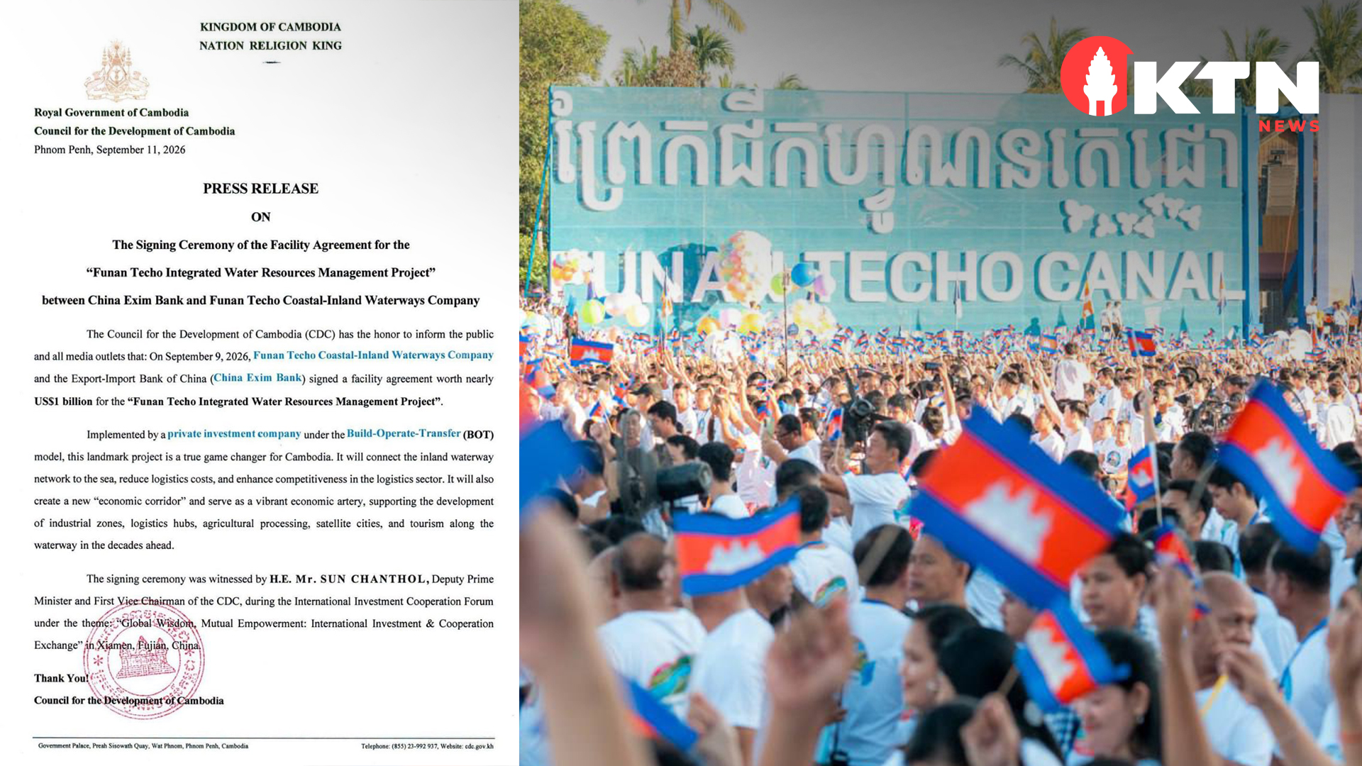 Cambodia Secures $1 Billion for Funan Techo Waterways Project
