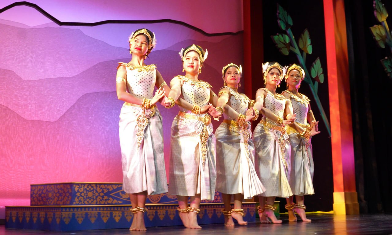 From left: Khana Desen, Victoria Ung, Channa Sath, Rancia Phin and Sophorl Ngin as the white swans in the third act of "A Khmer Swan Lake." (Courtesy James Higgins)